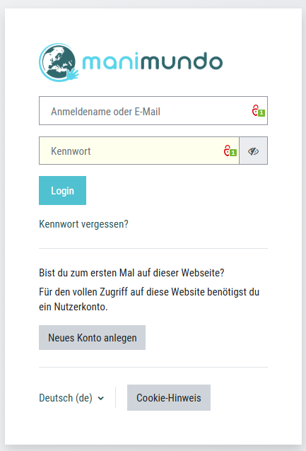 Login-Box auf der manimundo Lernplattform